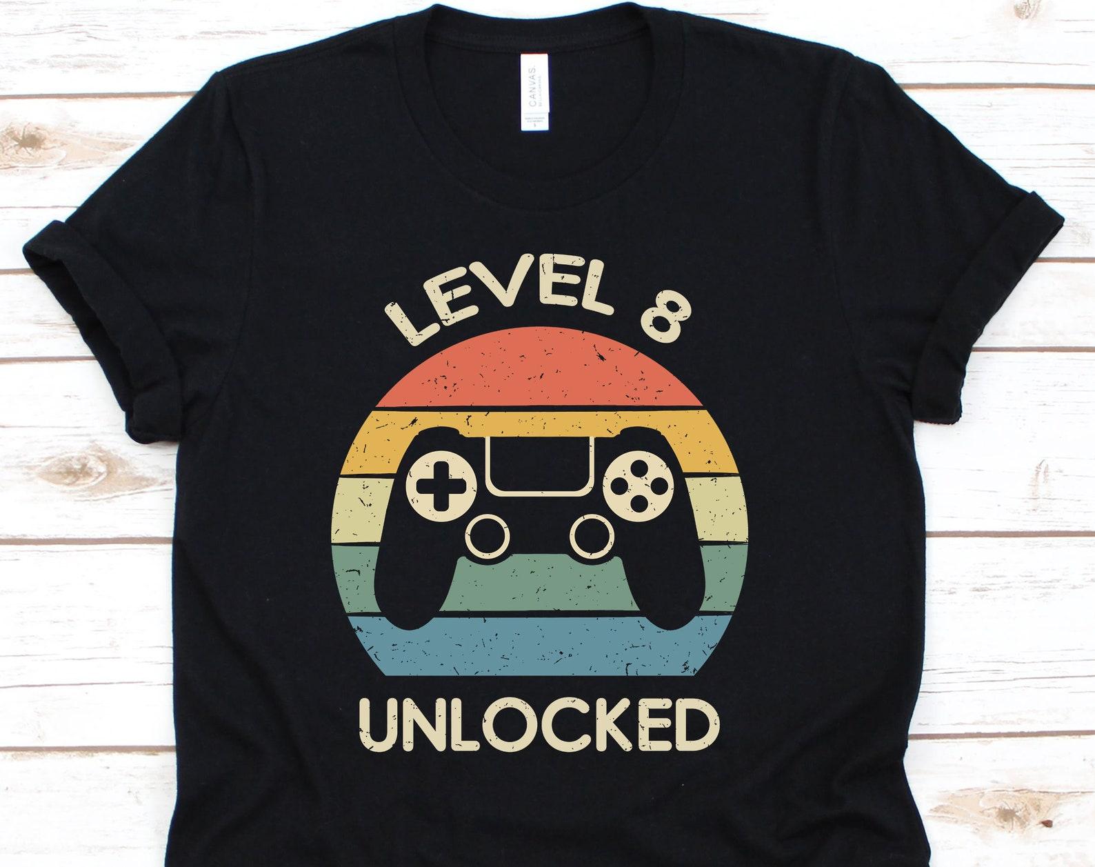 Level 8 Unlocked Shirt, Cool 8th Birthday Gift For Boy Girl, 8th Birthday Gamer Party On Eight Birthday, Birthday Retro Gamer Tshirt 4XL