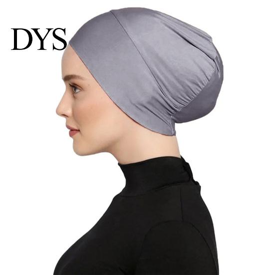 Cotton Undercap Women Solid Color Non-slip Stretch Headscarf Cap Breathable Under Head Wrap Scarf Hat Bonnet Night Sleep Headwear