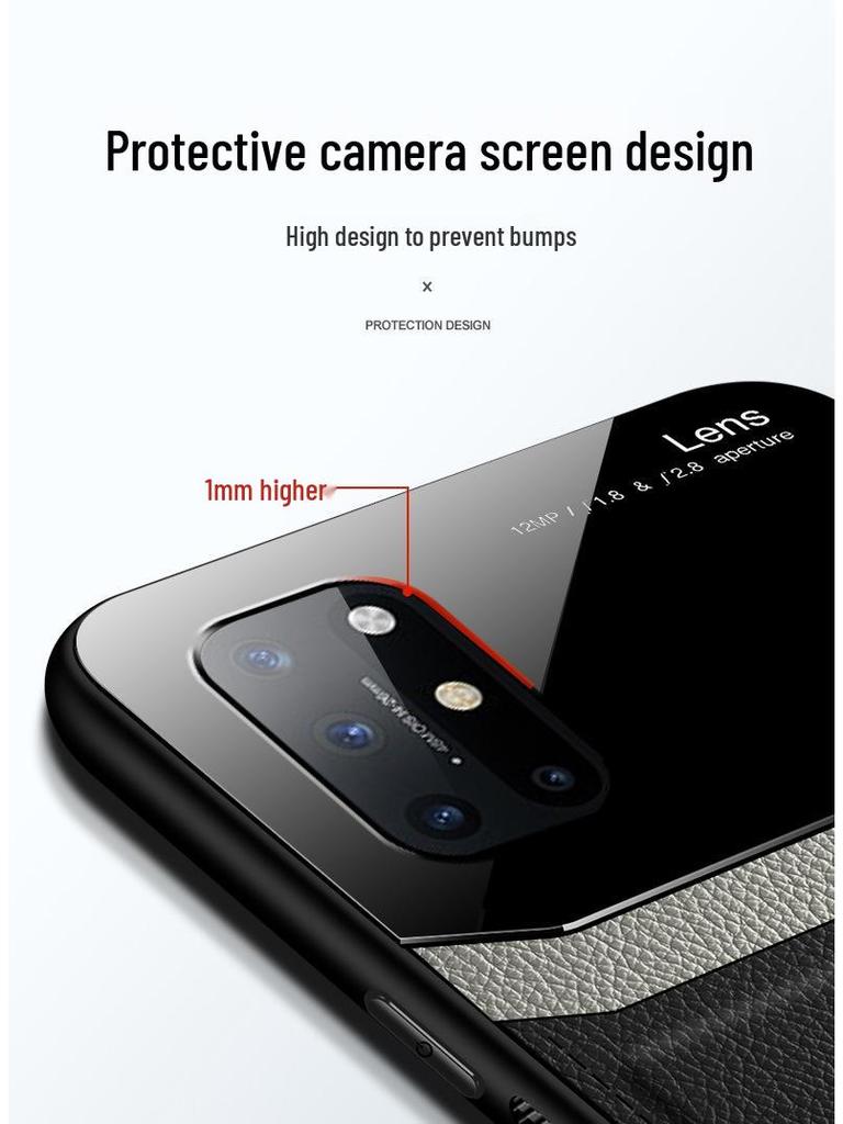 OnePlus 6/7/8/9 Pro/Nord 2 Business Leather Texture Metal Protective Case – Full Lens Coverage, Anti-Fall