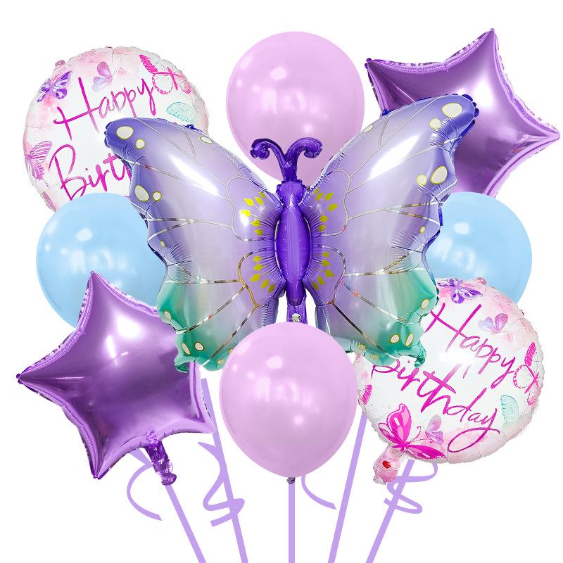 Butterfly Gradient Foil Balloon Set with Stars for Birthday Party Décor