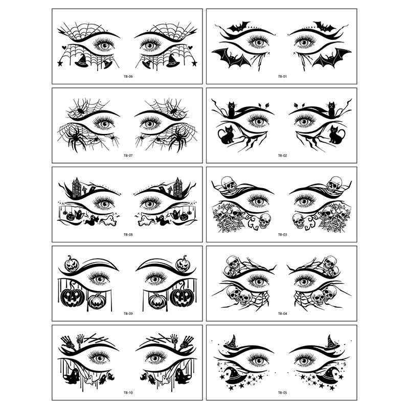 10Pairs Halloween Tattoo Stickers Black Temporary Tattoos Eye Corner Sticker For Halloween Makeup Realistic Face Tattoo Body