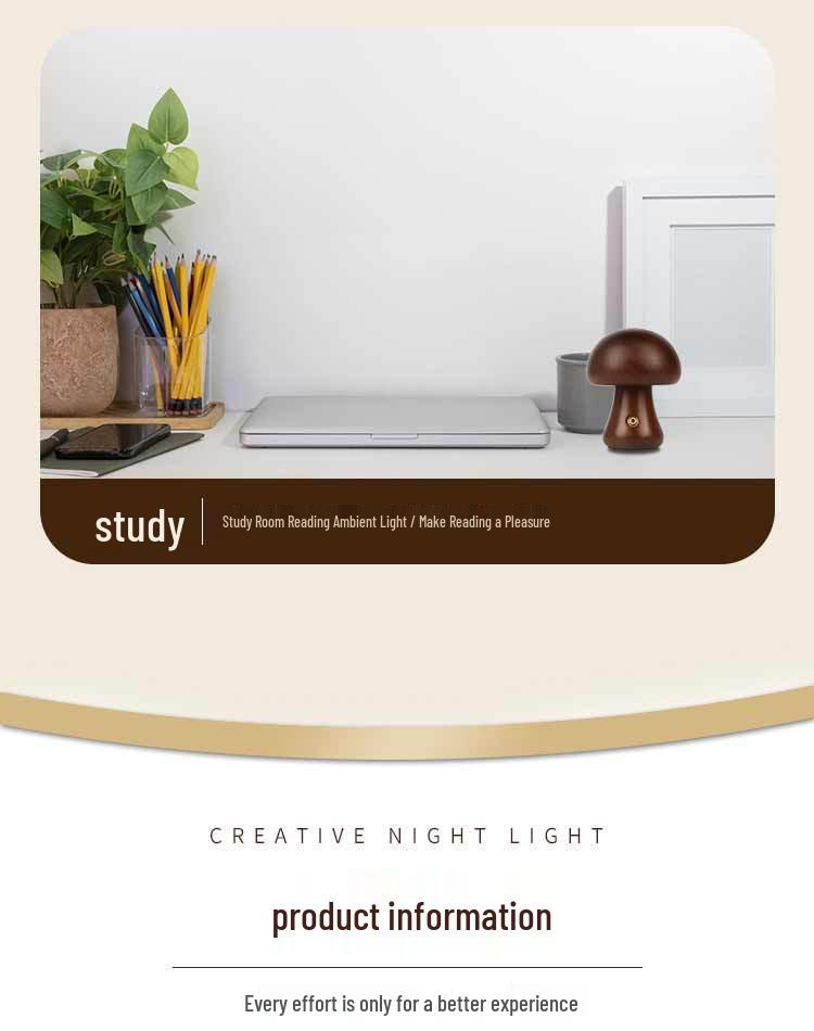Dimmable Wooden Mushroom Night Light - USB Rechargeable Bedside Lamp with Eye Protection