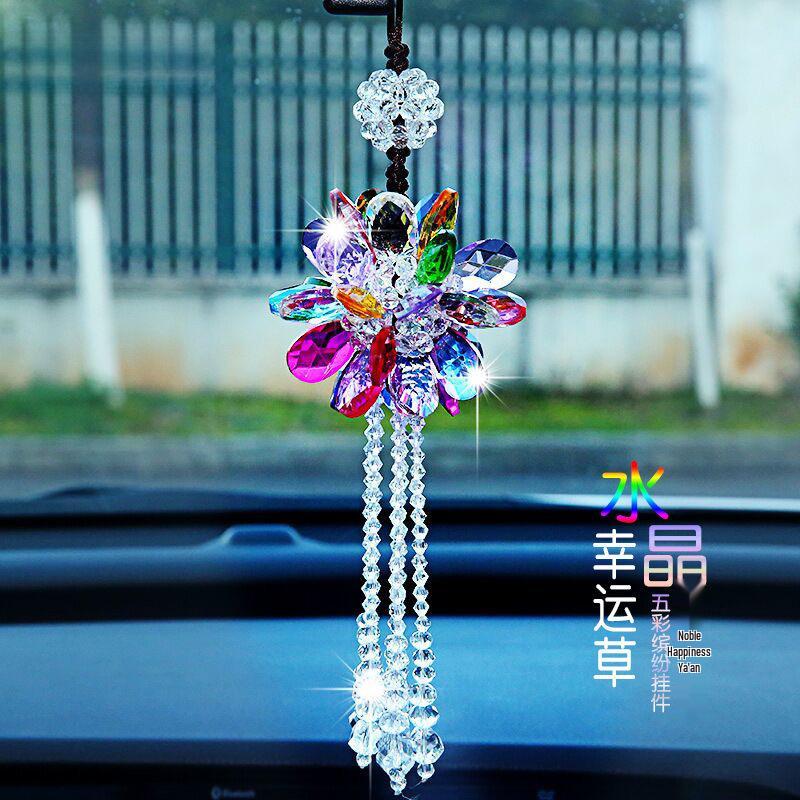 High-End Crystal Car Rearview Mirror Pendant - Stylish Women's Ornament