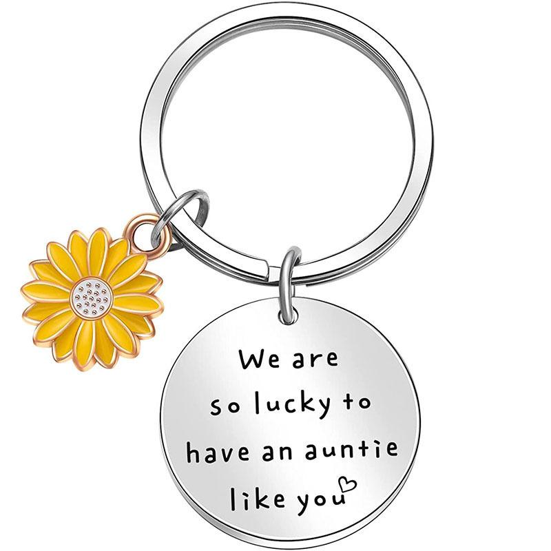 Cute Mobile Phone Lanyard Chain Sunflower Pendant Metal Stainless Steel Keychain Encouragement Message Pendant Charm Men Women