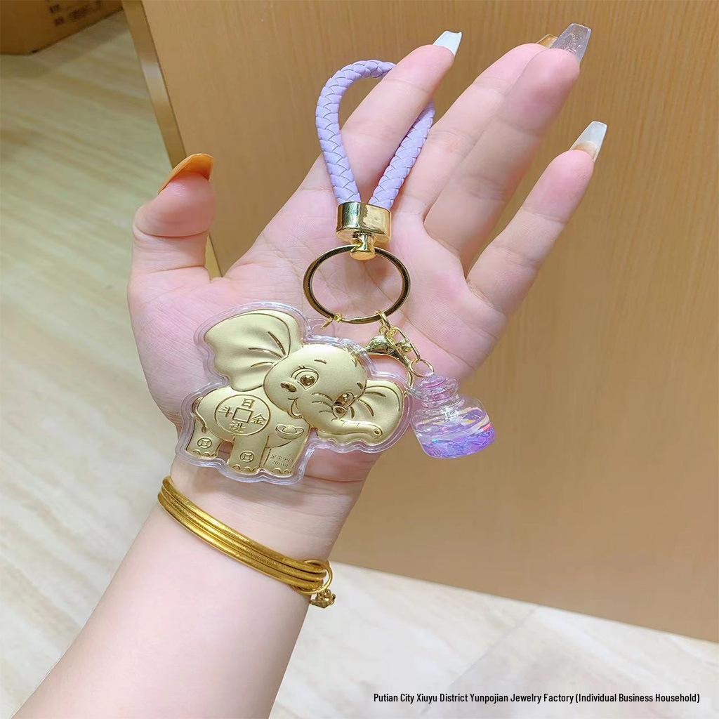 Auspicious 999 Pure Gold Elephant Keychain Pendant for Bags & Phones