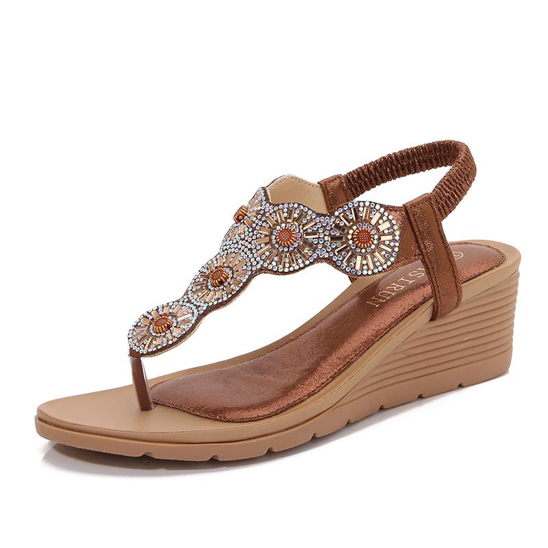 

Fashion Summer 2024 Women Wedge Gladiator Sandals Flip Flop Shoes Women Bohemia Crystal Casual Beach Sandals 36-42 Women Shoes 36