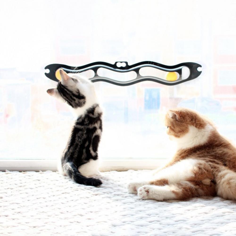 Cat Toy Cat Boredom Relief Toy Cat Track Ball Toy with Suction Cup for Boredom Relief Stress Reduction Wall Mount Hollow Wavy