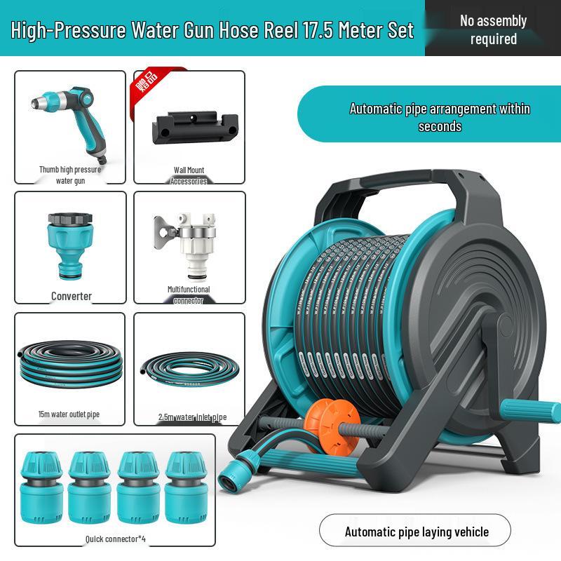 High-Pressure Car Wash Gun with Hose, Anti-Freeze Connector, Storage Rack, and Reel for Garden and Household Use