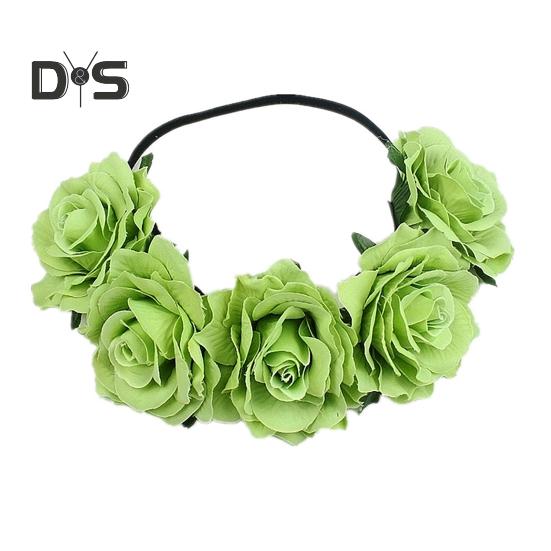 Rose Headband Handmade Hair Hoop with 5 Artificial Roses High Elastic Design Bohemia Style Hair Hoop Festival Decor