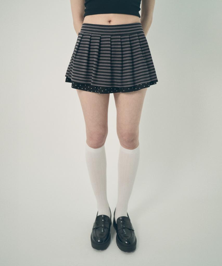 Mihebeu Striped Layered Skirt Pants