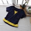2025 Korean Style V-Neck Color Block Waist-Slimming Two-Piece Look Short-Sleeve T-Shirt