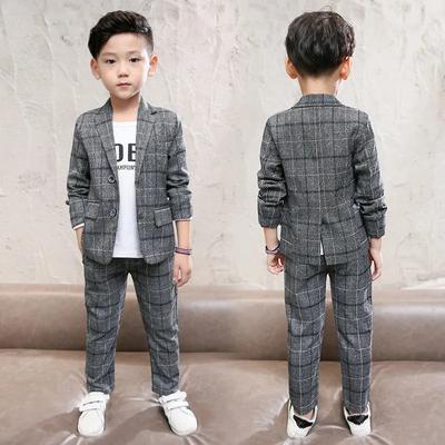 Jungen Frühling und Herbst Karoprint Anzug Mittel- und Ältere Kinder Schicker Anzug Jacke + Hose Zweiteiliges Set