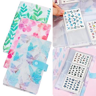 Libro Porta Adesivi per Unghie da 120/240 Slot Copertina Trasparente/Farfalla/Fiori/Foglie Album Porta Decalcomanie per Unghie per Piccoli Adesivi