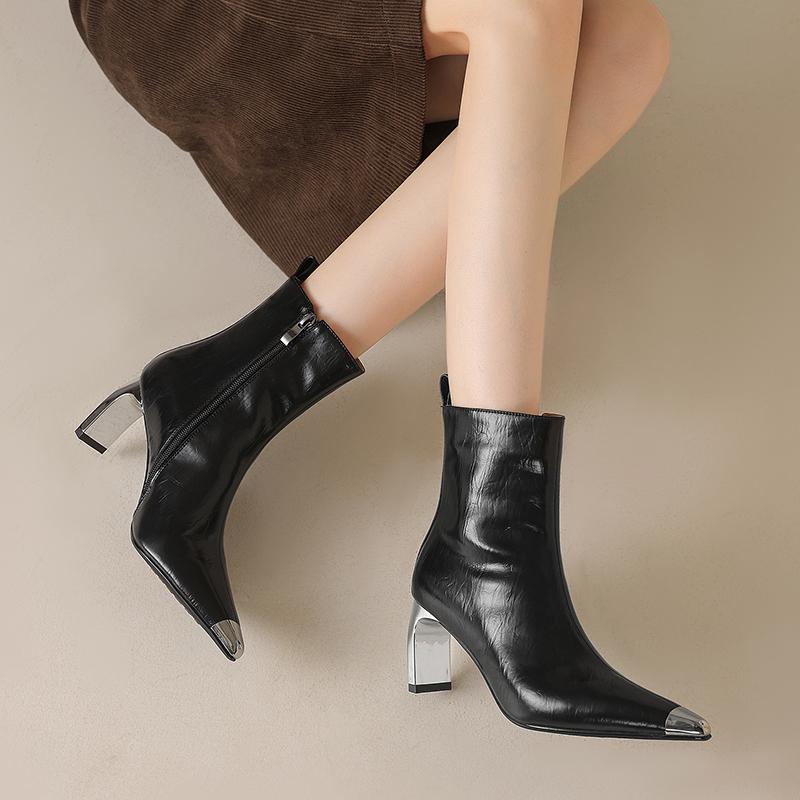 Fashion NEW Autumn Women Boots Pointed Toe High Heel Shoes Split Leather for Shoes Women Elegant Modern Boots Daily Shoes Zipper Boots
