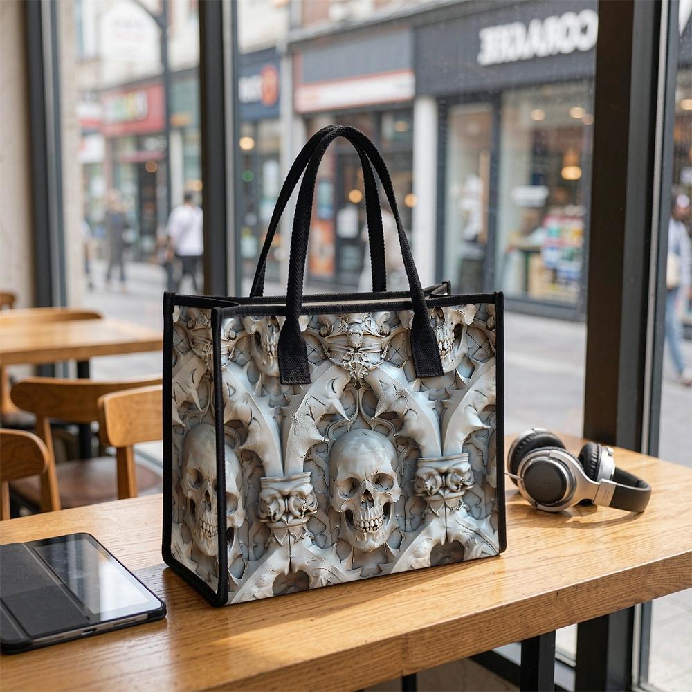 Gothic Skull Pattern Tote Bag for Daily Use