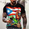 Summer Round Neck Puerto Rico Flag Pattern 3D Print Top Fashionable Casual Short Sleeved Men's T-shirts