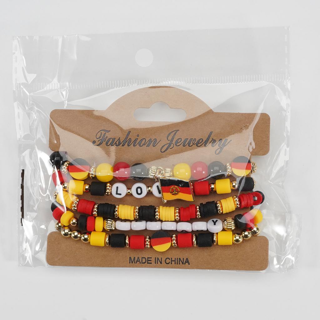 Country Flag Beaded Bracelet Set Multilayer Elastic Jewelry for Fans
