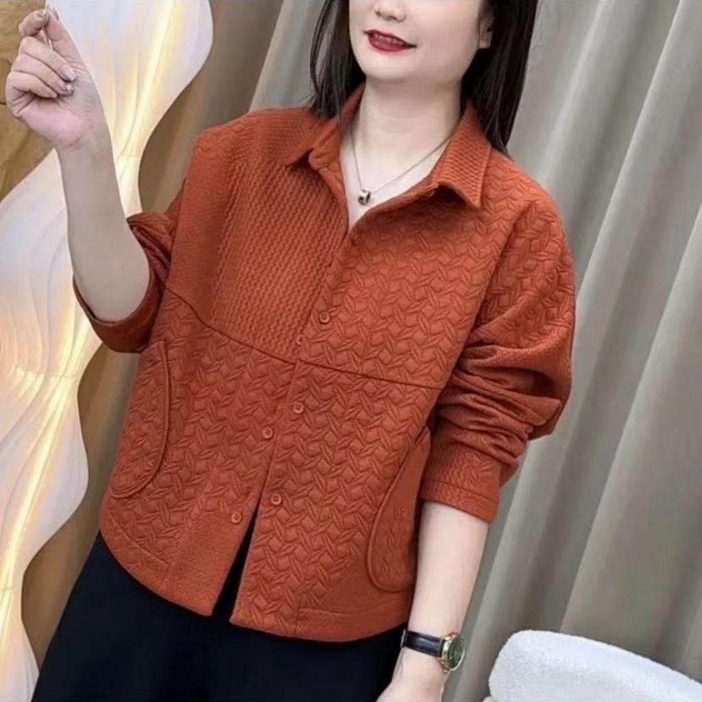 Mom's Versatile Plus Size Long Sleeve Jacket for Spring/Autumn - Stylish, Short, and Trendy for Women Over 50