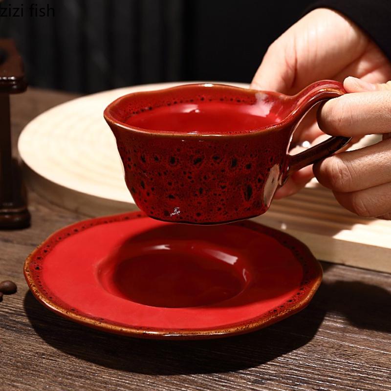 Kiln Transmutation Ceramic Coffee Cups and Plates Flower Tea Cup Office Afternoon Tea Mug Breakfast Cup Dessert Dish Water Cups