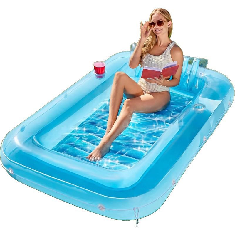Inflatable Beach Party Raft with Cup Holder - Foldable Water Lounger and Float Bed