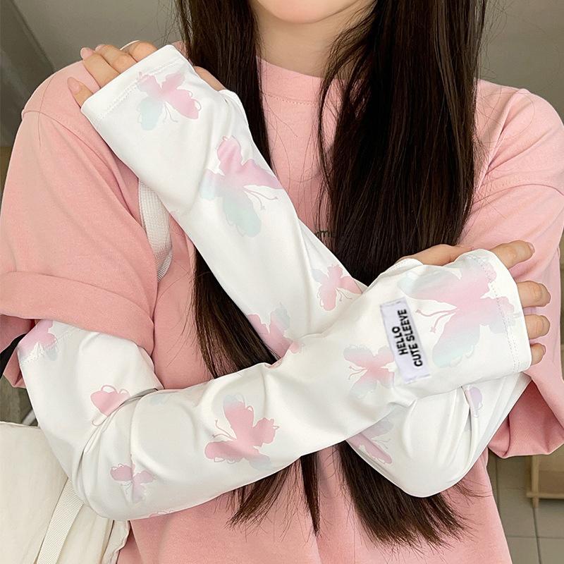 Summer Loose Ice Silk Long Sleeve Sun Protection Fingerless Gloves Elegant Breathable Sunscreen Mittens Women Clothes Accessory