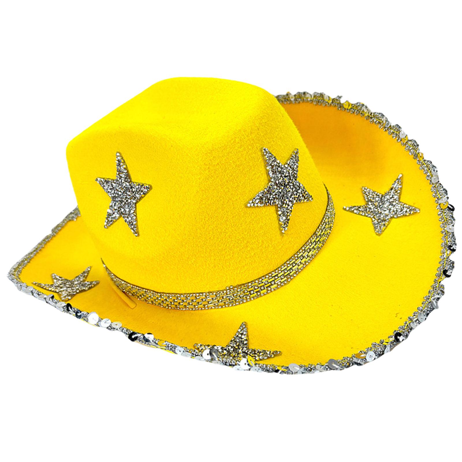 

Bride Cowboy Hats Crystal Panama Hat for Disco House Cocktail Parties Vacation Sparkly Crystal for Comedian жёлтый
