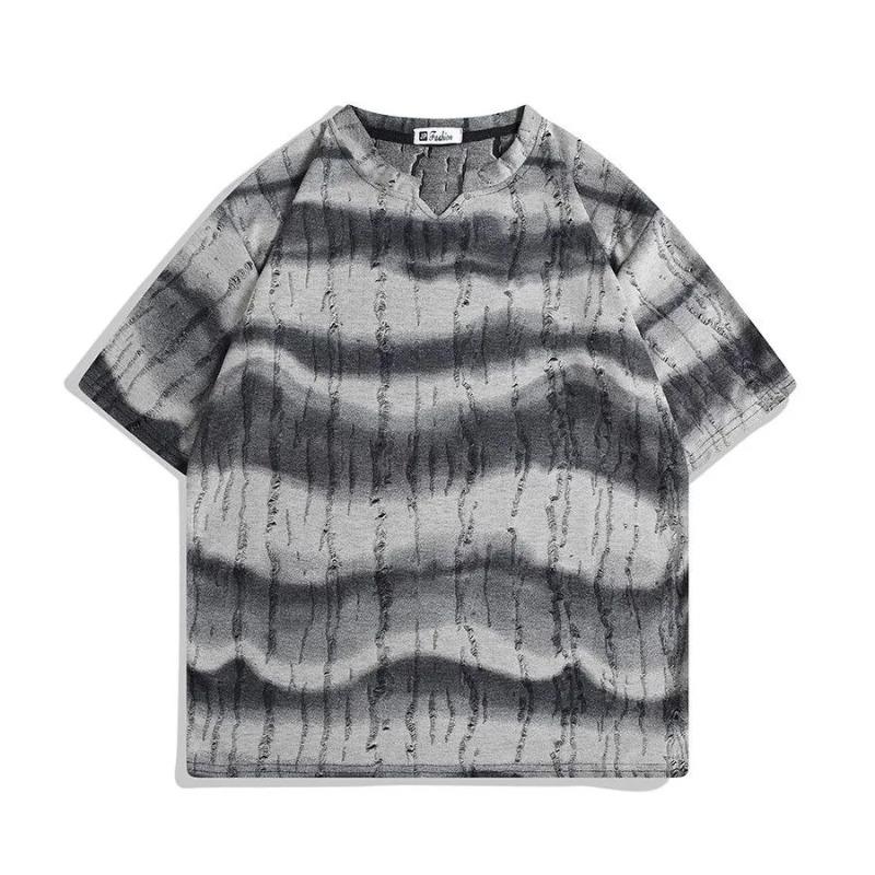 Men Khaki Black Tie Dye Notch Neck Oversized Short Sleeve T Shirt S