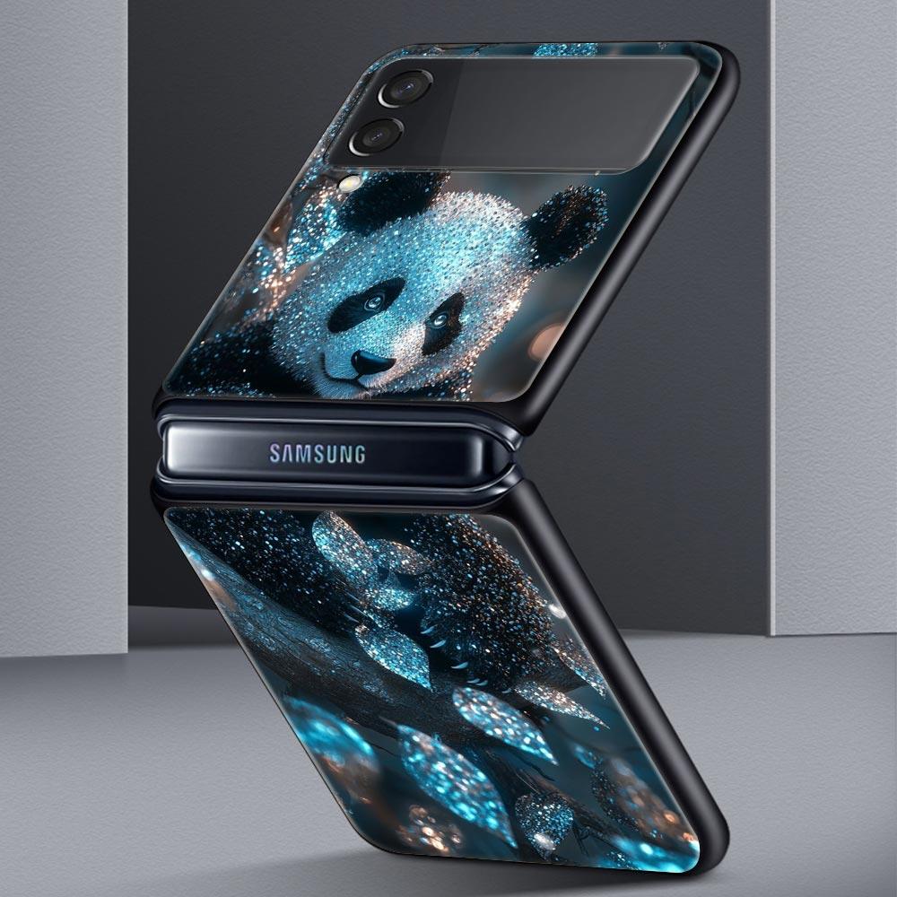 Baby Panda Hard PC Phone Case For Samsung Galaxy Z Flip 7 6 5 4 Black Cover For Galaxy Z Flip 3 Foldable Fundas Shell Capas Bags