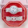 2Pcs/Set Fashion Copper Color Rhinestone Zircon Rings For Women Full Crystal Rings Wedding Engagement Jewelry Anniversary Gifts