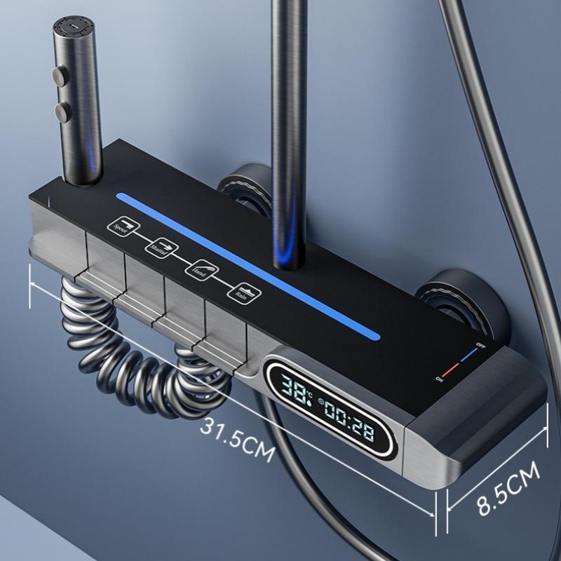 Temperature Display Shower Set System Wall Mount 4 Function Piano Key Rainfall Hot Cold Bathtub Shower Faucet Set For Bathroom