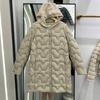 Autumn and winter light and thin hooded down jacket women's medium and long knitted hat collar splicing with coat light jacket