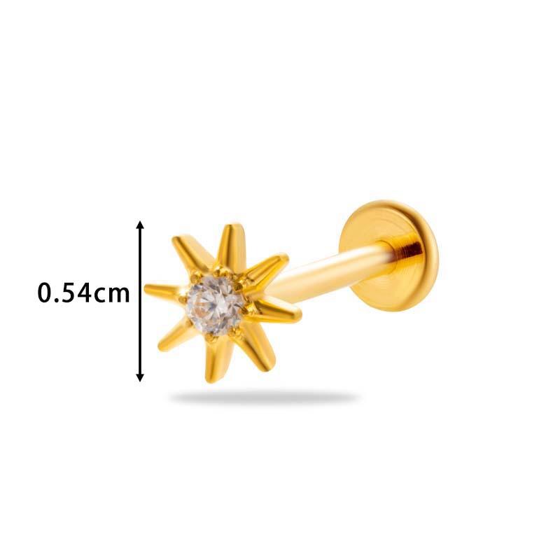 1 pièce G23 Titane Massif Filetage Interne Dos Plat Fleur CZ Clou de Tragus Cartilage Boucle d'Oreille Helix Rook Lobe Labret Bijou de Piercing