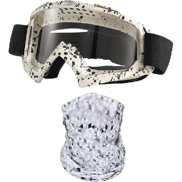 Motorcycle Goggles Dirt Bike ATV Off-Road Riding Motocross Glasses with Sun UV Protection Neck Gaiter Face Cover
