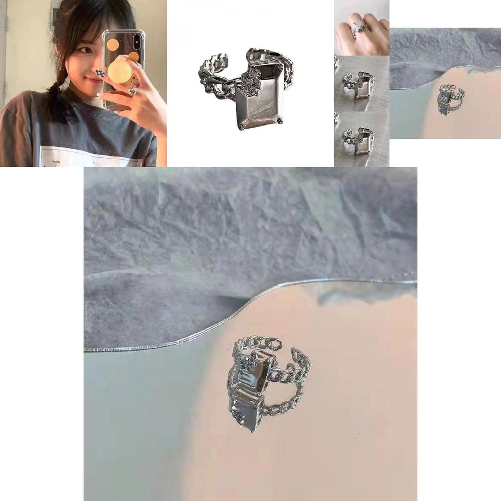 Stylish Broken Texture Square Cut Adjustable Ring Perfect For Chic Gift Occasions