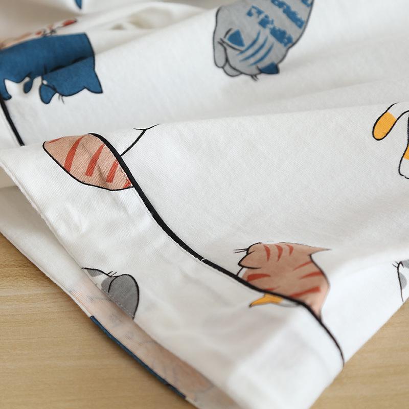 Women's Summer Kitten Pajama Set: Knitted Short Sleeve Top & Shorts