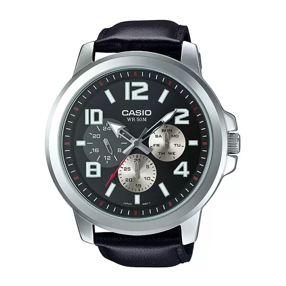 

Мужские часы с ремешком из черной кожи, Black Leather Men s Watch, Casio