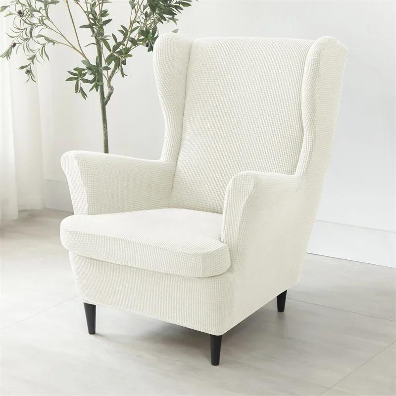 Polar Fleece Wing Chair Cover Stretch Spandex Wingback Armchair Covers Solid Color Relax Sofa Slipcovers With Seat Cushion Cover