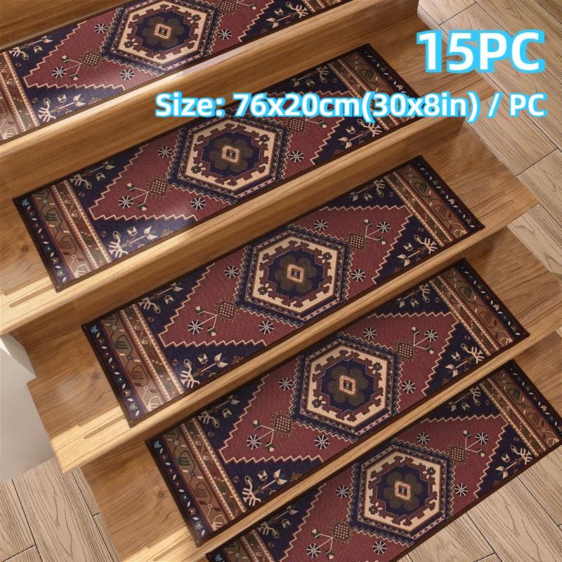 Persisches Retro-Blumenmuster Treppenmatte Dekoration Haus Rutschfest Selbstklebend Treppenmatten 7 Stück 15 Stück Maschinenwaschbar Stufenmatte
