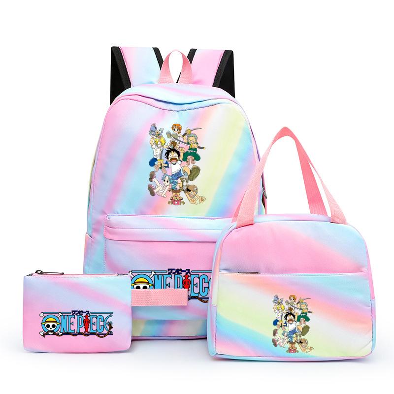 3 stk/sett Tilbake til skolen ryggsekk Anime ett stykke jenteryggsekksett Kawaii skoleelever Gutt Barn Matpakke Blyantboks