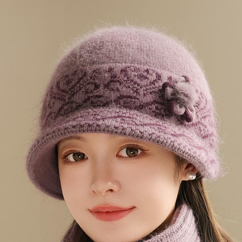The Elderly Hat Women's Winter Velvet Warm Wool Hat Cold Protection Rabbit Fur Basin Hat