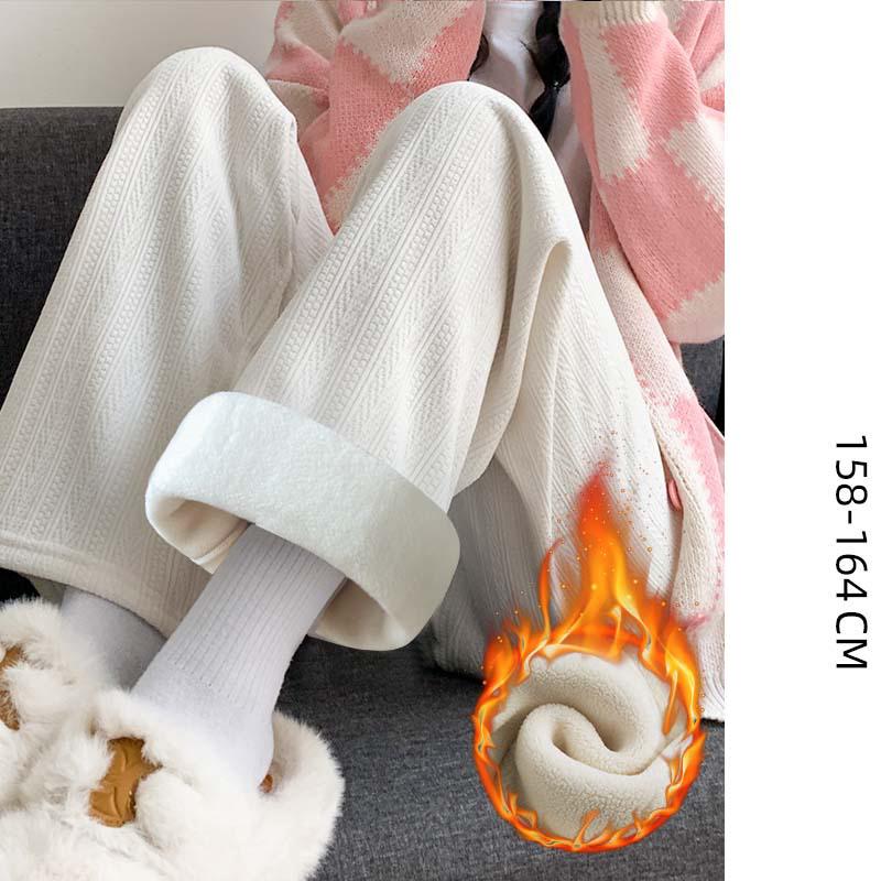 

Женские утолщенные бархатные теплые брюки с широкими штанинами, кашемировые, с высокой талией, прямые, теплые брюки для женщин, полосатые брюки на осень-зиму XS бежевый