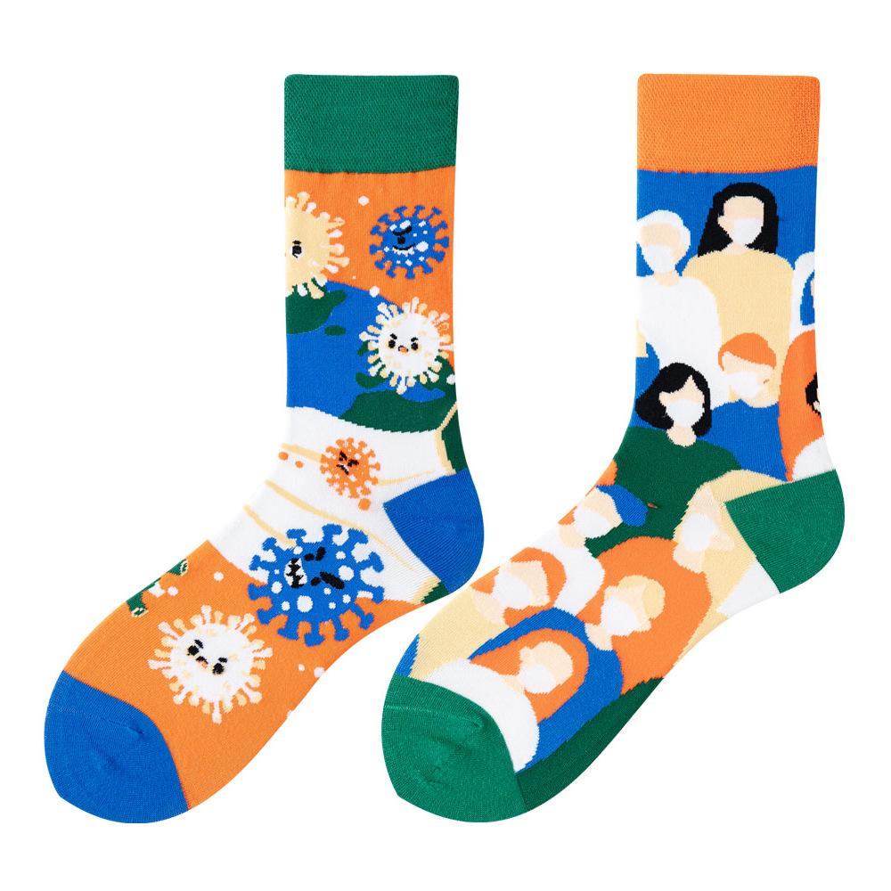 Asymmetric Colorful Christmas Cotton Socks for Couples