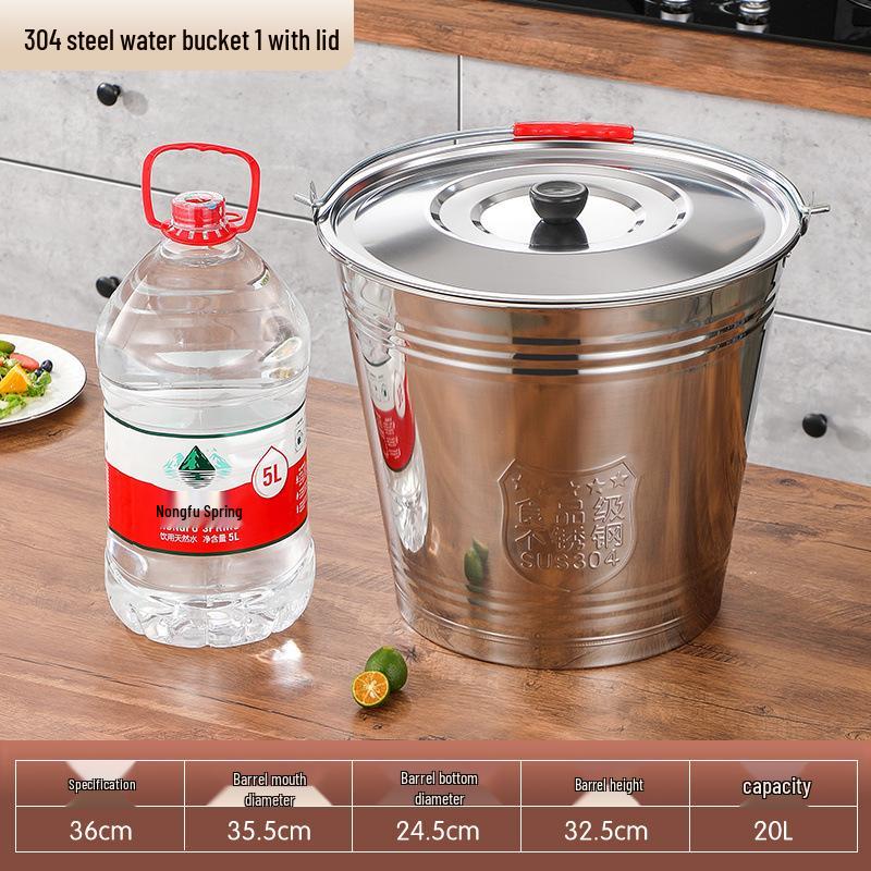 Extra Thick Stainless Steel Water Bucket with Lid for Home Storage