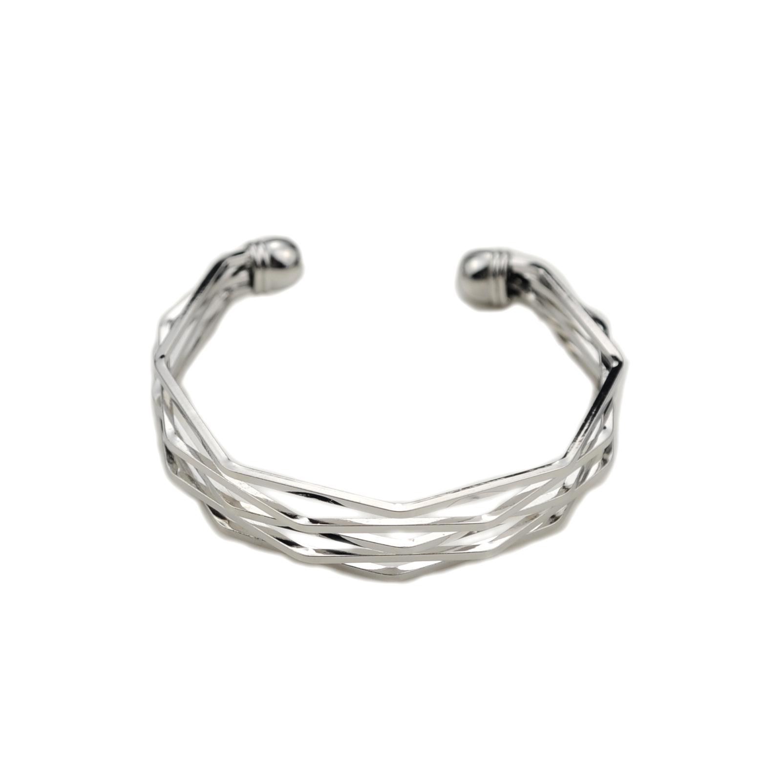 Pure Brass Geometric Angled Bracelet - Five-Layer Stereo Design