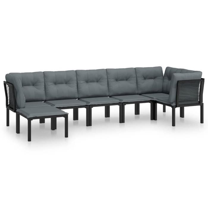 VidaXL Salon de Jardin 7 pcs, Ensemble de Meubles de Terrasse, Mobilier d'Extérieur, Chaise de Patio, Moderne, Noir et Gris 3187759