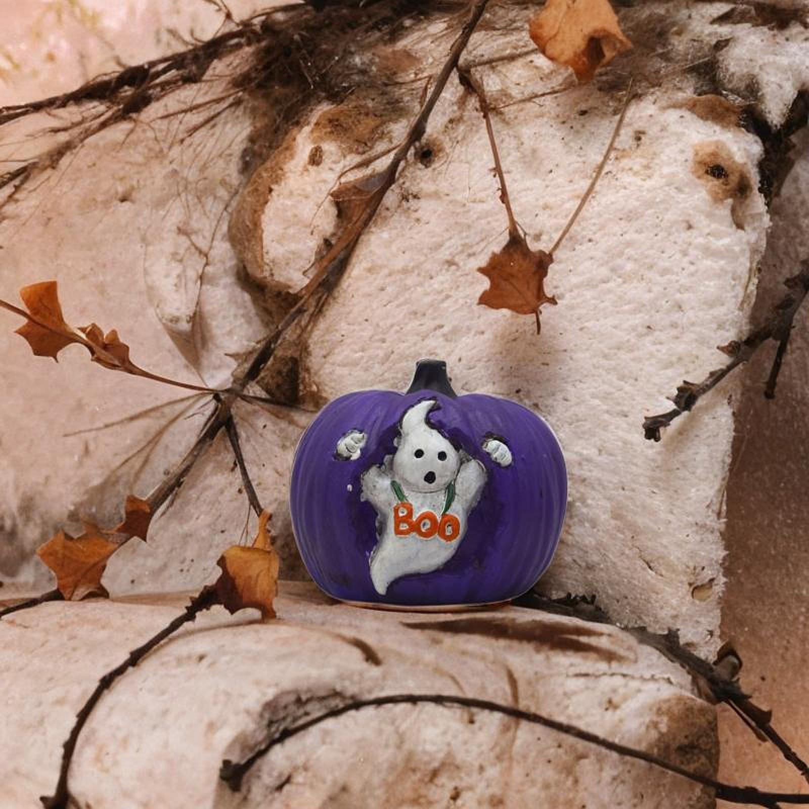 

Halloween Pumpkin Statue Decorative Figurine Decoration Art Crafts Desktop Ornament for Purple Ghost