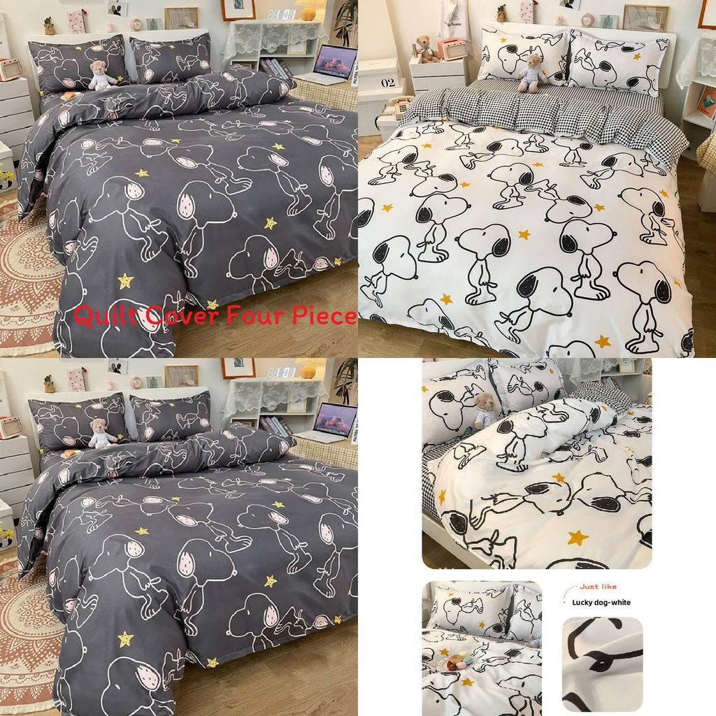 Snoopy Water Wash Cotton Bedding Set With Printed Floral Design For Student Dorms