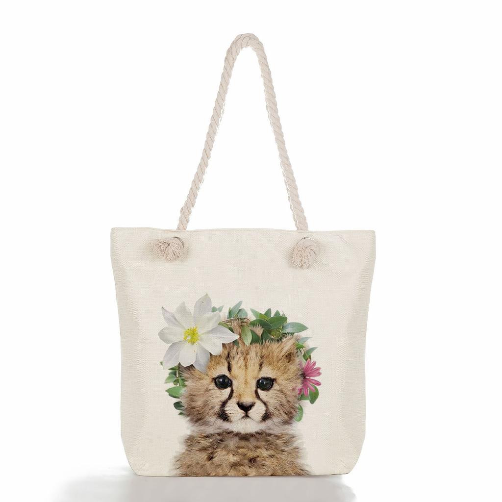 Cute Animals Print Thick Rope Single-shoulder Beach Bag 7210