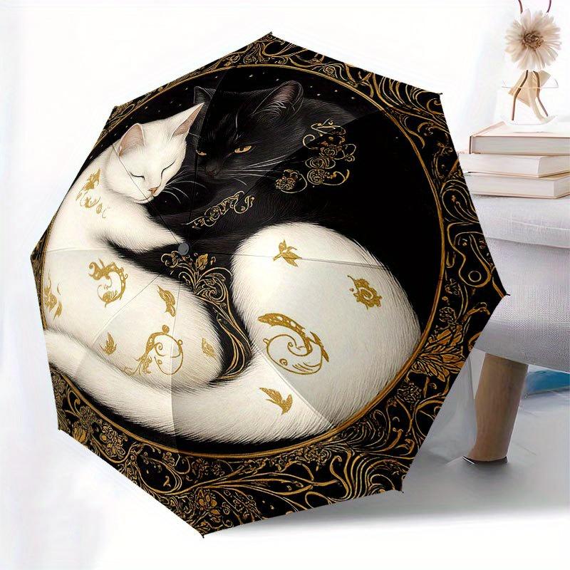 Yin-Yang Cats: A Unique Artistic Design for Your Home Decor Umbrella - Cute Umbrella with Portable 3-Fold Compact Umbrella for Men & Women R113