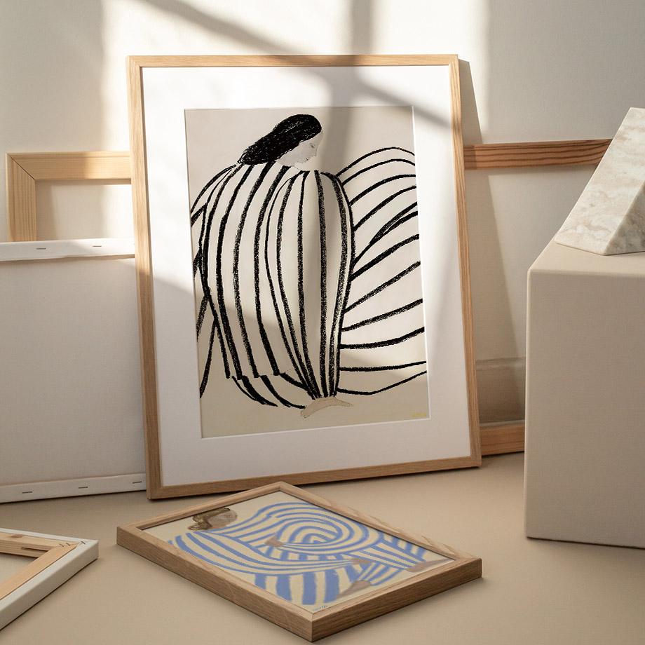 Abstract Stripe Girl Line Minimalist Wall Art Canvas Painting Nordic Posters And Prints Wall Picture For Living Room Home Decor